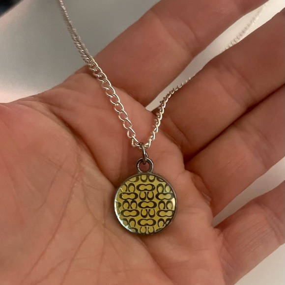 Coach Yellow Enamel Round Signature Pendant .925 Sterling Silver Necklace - Picture 4 of 5